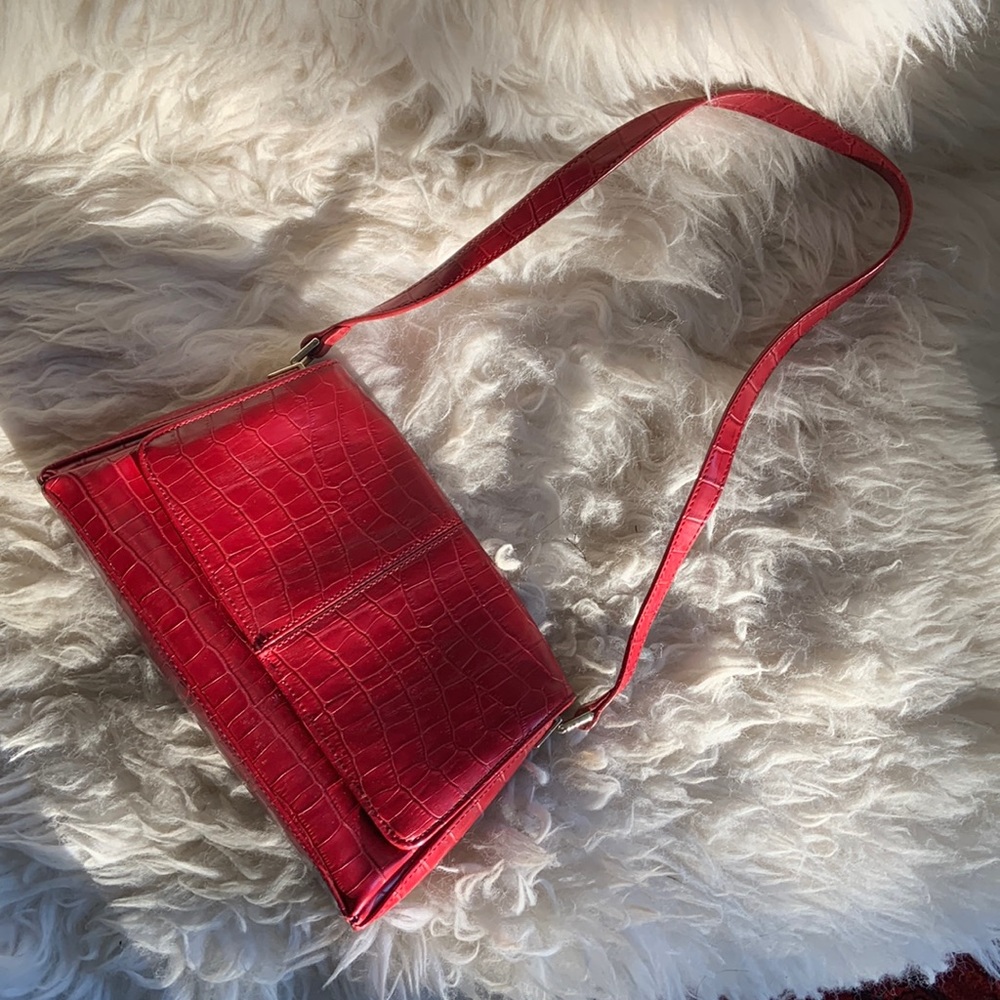 Red croc shoulder bag